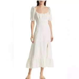 House of Harlow 1960 White Puff Sleeve Linen blend Midi Peasant Dress size M